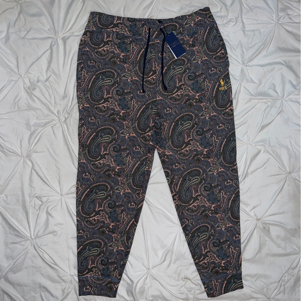 Polo Ralph Lauren All Over Paisley Print Graphic Fleece Jogger Sweatpants Rare